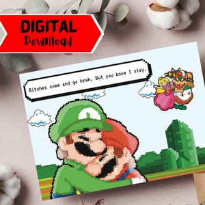 Bester Freund Karte lustig Super Mario; druckbar, faltbar & zum sofortigen Download. Hündinnen kommen und gehen TikTok Viral Meme Freundschaftskarte.