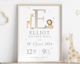 Presente para recém-nascido | Impressão personalizada com letras | Impressão com nome em estilo selva | Quarto de bebê com tema safari