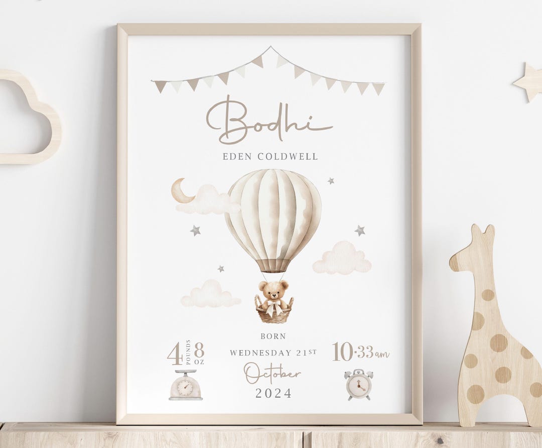 New Baby Boy Girl Personalised Gift | Birth Details Print | Newborn ...