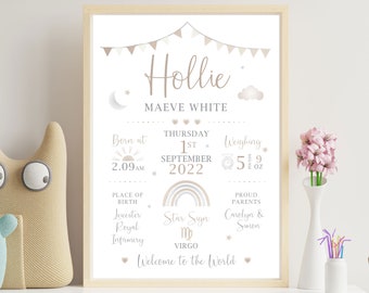 New Baby Personalised Print | Birth Details Gift | Keepsake Print | Gift for New Baby | New Baby Gift | Newborn Gift | Neutral Nursery