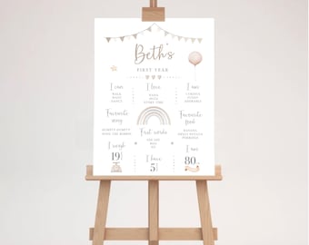Personalised First Birthday Milestone Poster | First Birthday Sign | About Me Board | Birthday Board | Digital Download | 1st Birthday Party