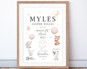 Personalized Baby Birth Details Print | Zoo Animal Nursery Decor