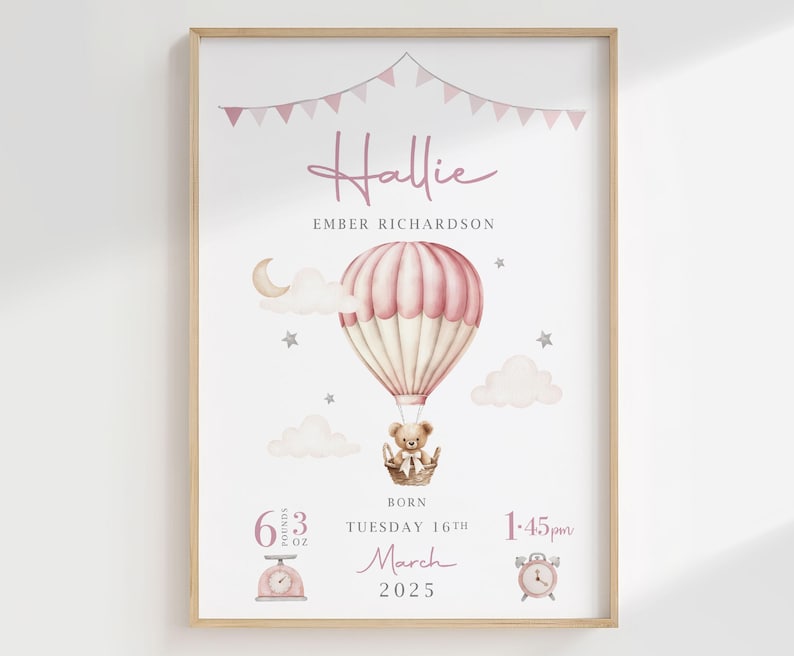 New Baby Boy Girl Personalised Gift | Birth Details Print | Newborn ...