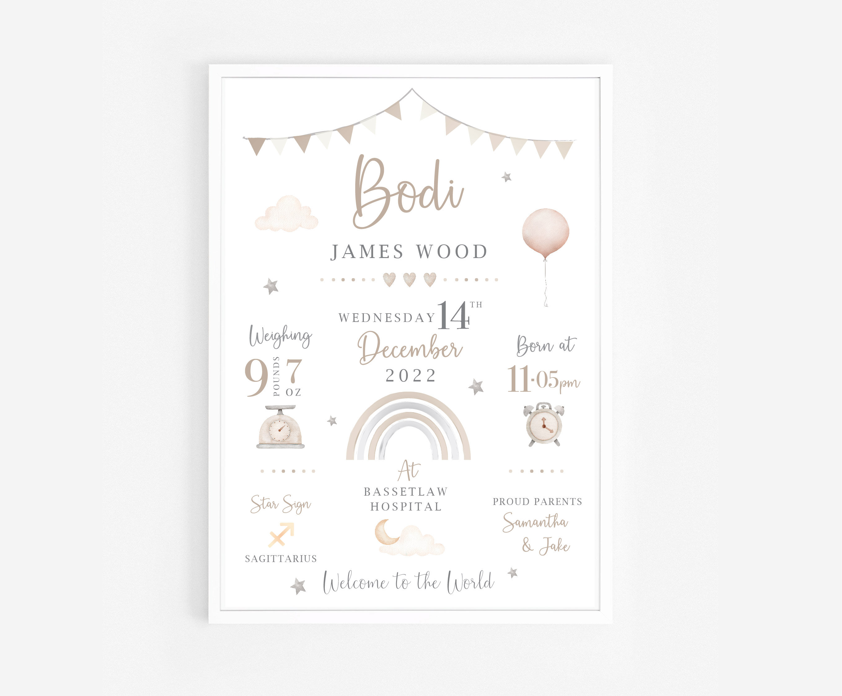 New Baby Personalised Print Birth Details Gift Keepsake Etsy UK