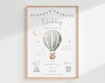 New Baby Boy Girl Personalised Gift | Birth Details Print | Newborn Baby Keepsake | Teddy Bear Nursery Print