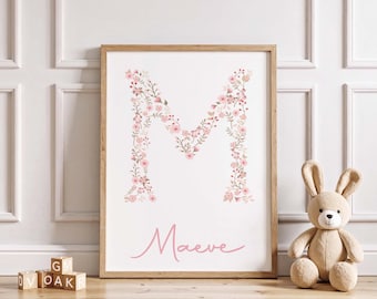 Floral Personalised Initial Print | Nursery Print | New Baby Girl Gift | Nursery Decor | Name Print