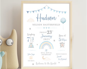 New Baby Personalised Print | Birth Details Gift | Keepsake Print | New Baby Gift | New Baby Boy | Newborn Gift