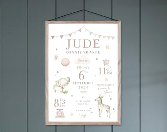 Personalised New Baby Birth Details Print: Nursery Keepsake Neutral Nursery Decor (Digital PDF Available)