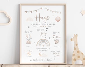 Personalised New Baby Gift, Baby Birth Details Print, Boys Girls Neutral Nursery Print, New Parent Gift, Birthday keepsake