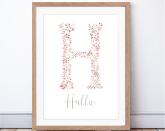 Personalised Baby Gift | Personalised Baby Print | Gift for New Baby | Floral Initial Print | Flower Name Print | Nursery Print