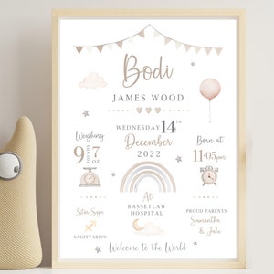 New Baby Personalised Print | Birth Details Gift | Keepsake Print | New Baby Gift | New Baby | Newborn Gift | Neutral Nursery Print