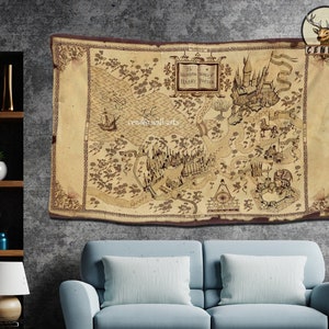 Tapisserie de carte des maraudeurs de Harry Potter, tenture murale, carte du monde des sorciers grande taille, tapisserie de carte des maraudeurs de grande taille