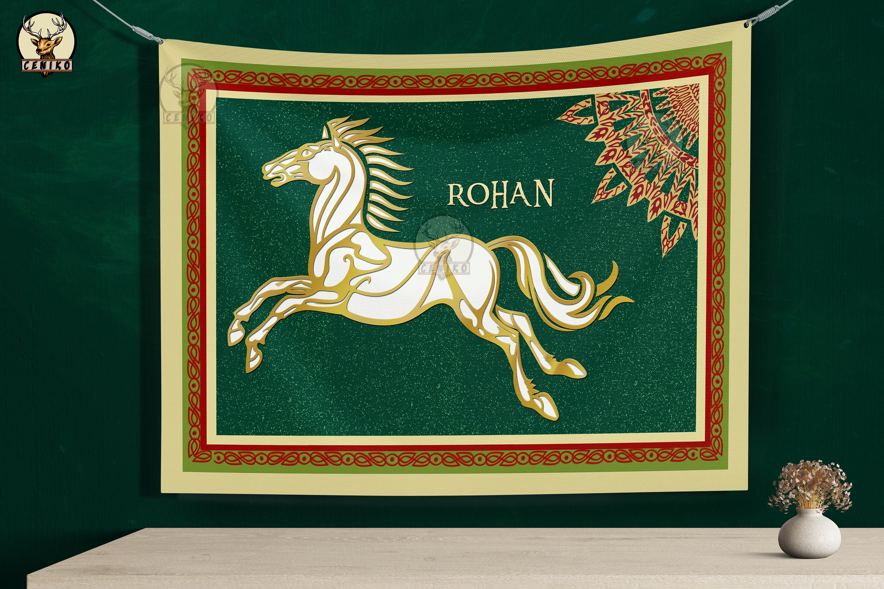 The Lord of the Rings Rohan Flag ,Tapestry  Rohan Wall Hanging Tapestry , 140x100 cm Tapestry, Big Size Rohan Tapestry