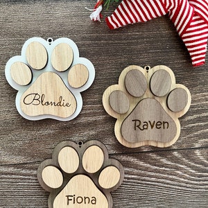Personalized Pet Paw Christmas Ornament: Engraved Wood Pet Ornament