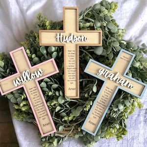 Baptism Cross/ Baptism Gift/Wooden Cross/Baby Shower Gift/Nursery Decor/Custom Baptism Gift/Easter Decor/Personalized Sleep Prayer Cross/