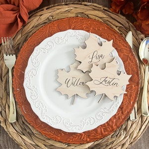 Personalized Maple Leaf Place Cards: Fall Wedding Table Decor