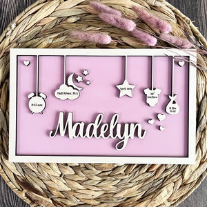 Birth Announcement Frame Sign, Baby Announcement Sign, Custom Baby Sign, Boho Nursery Decor, Baby Birth Sign, Custom Gift