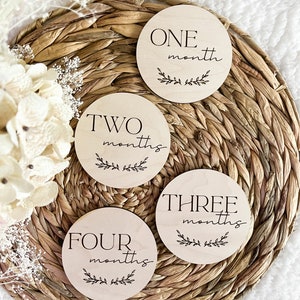 Floral Baby Milestone Discs: Engraved Maple Wood Photo Prop
