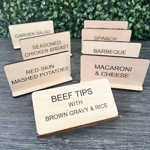 Engraved Wooden Food Labels, Food Labels, Party Decor, Buffet Decor,Event Planning, Food Signs, Event Decor,Wedding Planning,Catering