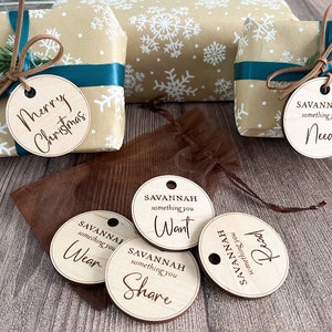 Custom Engraved Maple Wood Gift Tag Set: Christmas Decor