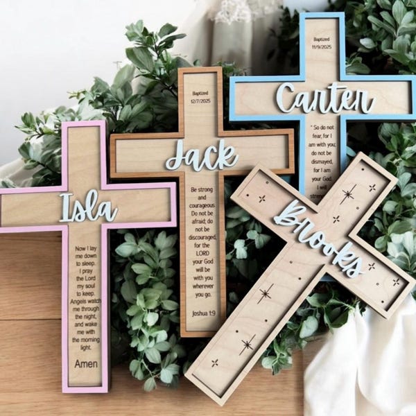 Personalized Wooden Baptism Cross/Baby Shower/Nursery Decor/Custom Baptism Gift/Easter Decor/Baptism Gift/Prayer Cross/Christening gift