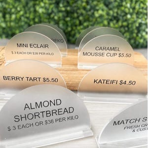 Arch Acrylic Food Labels: Buffet Menu Signs, Event Wedding Catering Decor