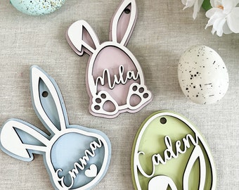 Custom Easter Basket Tag: Layered Maple Wood, Personalized Name