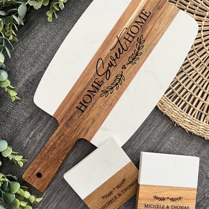 Engraved Marble Acacia Charcuterie Board & Coaster Set - Etsy