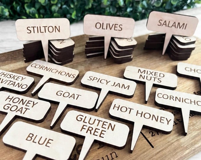 Engraved Wood Cheese Markers, Charcuterie Board Picks, Party Food Cheese Labels