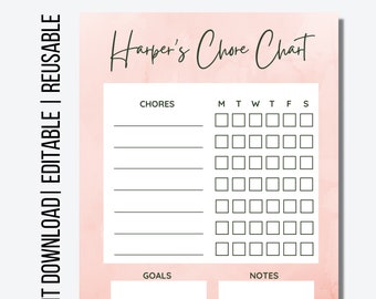 Chore Chart Kids | Instant Download | Editable | Responsibility Chart | Printable