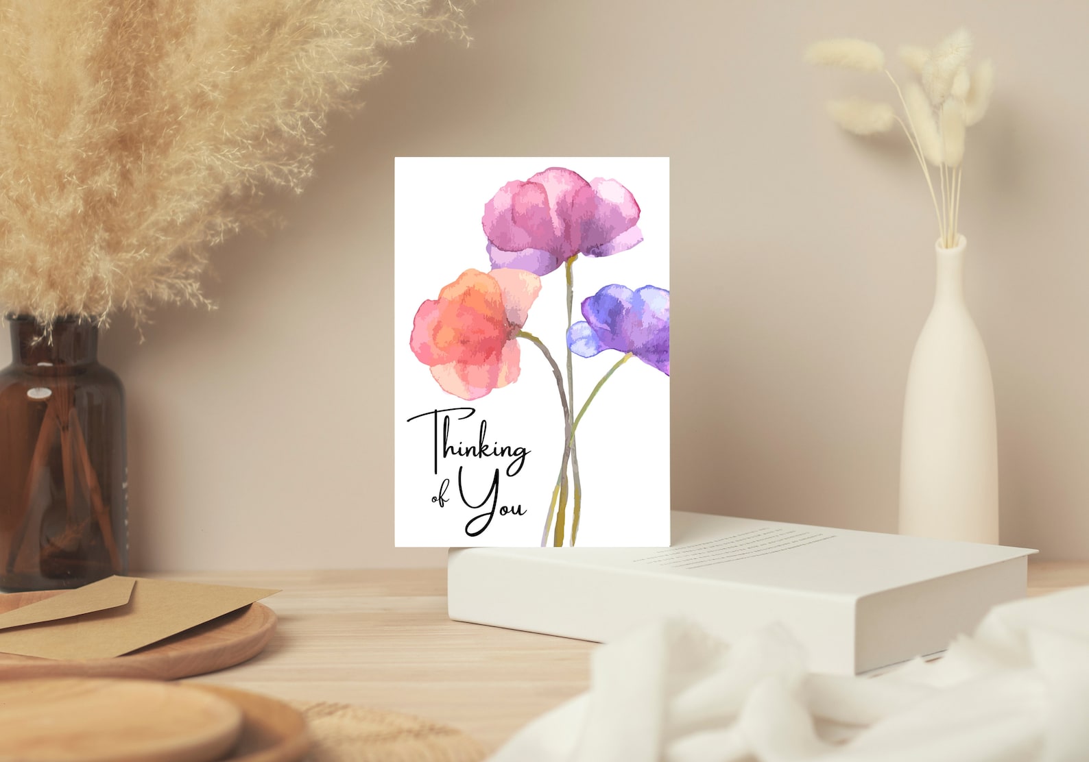 Thinking of You Printable Greeting Card With Colorful Watercolor ...