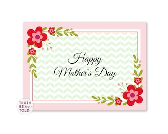 Floral Mother's Day Card: Chevron Pattern (Printable PDF)