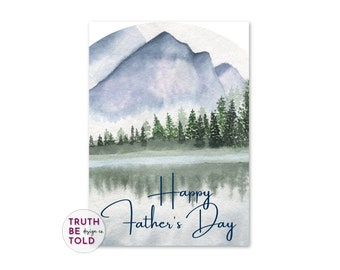 Happy Fathers Day Card with Mountain and Lake Scene