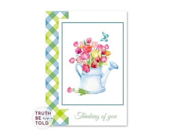 Thinking Of You Printable Greeting Card with Multicolored Roses, Floral Notecard, Garden