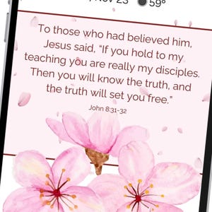 Bible Verse Phone Wallpaper Digital Download, John 8:31-32 The Truth Will Set You Free, Scripture Wallpaper for phone, Cherry Blossom art image 3