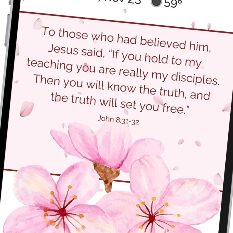 Bible Verse Phone Wallpaper Digital Download, John 8:31-32 The Truth Will Set You Free, Scripture Wallpaper for phone, Cherry Blossom art image 3
