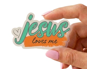 Jesus Loves Me Sticker, Clear Christian Die Cut Decal for Water Bottles, Laptops, Journals, Waterproof Faith Gift