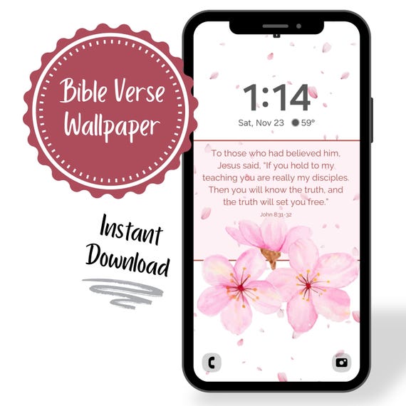 Bible Verse Phone Wallpaper Digital Download, John 8:31-32 The Truth Will Set You Free, Scripture Wallpaper for phone, Cherry Blossom art