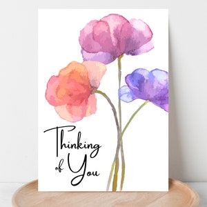 Thinking of You Printable Greeting Card With Colorful Watercolor ...