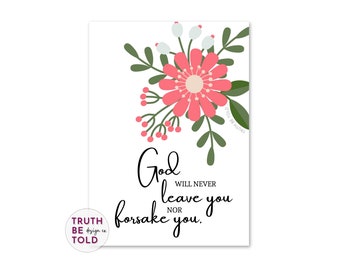 God Will Never Leave You Greeting Card, Christian Art (PDF)