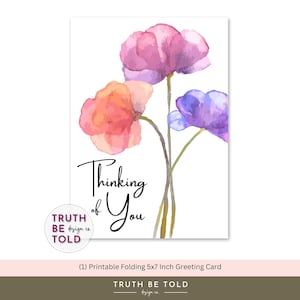 Thinking of You Printable Greeting Card With Colorful Watercolor ...