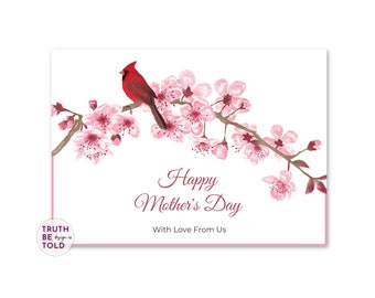Mother's Day Card, Cherry Blossom, Red Cardinal, Proverbs 31:26 (Printable PDF)