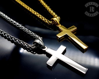 Pendentif croix en acier inoxydable avec chaîne, chaîne câblée, collier pour hommes et femmes