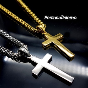 Ciondolo a croce in acciaio inossidabile con catena, personalizzabile con incisione, collana intrecciata per donna e uomo