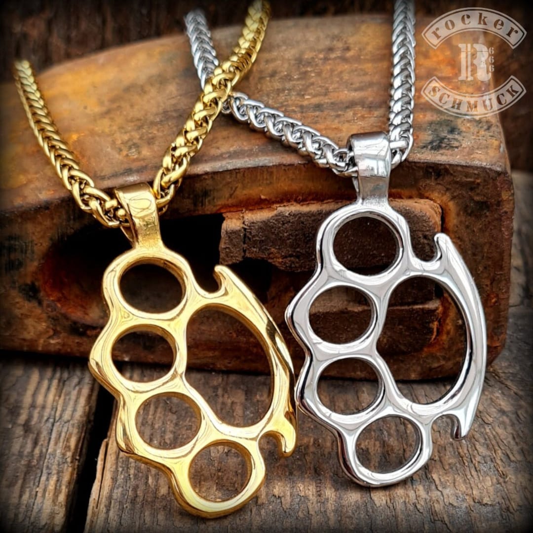 Stainless Steel Brass Knuckles Pendant With Chain, Cable Chain Women's Men's Necklace Etsy