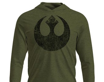 Rebel Distressed Logo OD Green Long Sleeve lightweight T-shirt Hoodie, Rebel Distressed Tee, Rebel Distressed Shirt, Star Wars Shirt