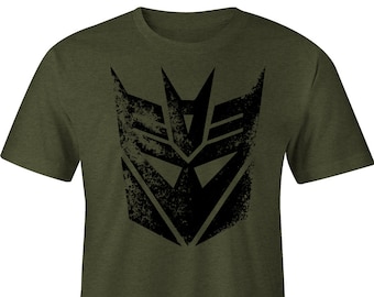 Decepticons Distressed Logo OD Green T-Shirt, Transformers Shirt, Decepticon Tee, Decepticon Shirt, Transformers Tee, 80's Cartoons