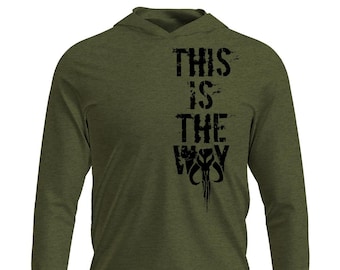 Mandalorian Left Chest This is the Way OD Green Long Sleeve lightweight T-shirt Hoodie, Mando T-Shirt, Mando tee, Mandalorian Tee