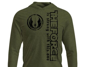 The Force Jedi Distressed Logo OD Green Long Sleeve lightweight T-shirt Hoodie, Jedi Distressed Tee, Jedi Distressed Shirt, Star Wars Shirt