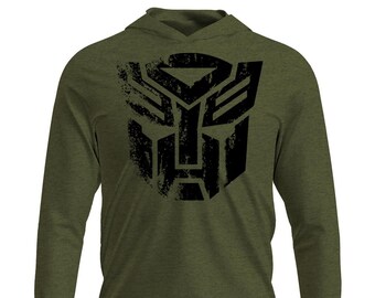 Autobots Distressed Logo OD Green Long Sleeve lightweight T-shirt Hoodie, Transformers Shirt, Autobot Tee, Autobot Shirt, Transformers Tee